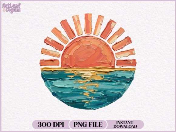 Download Hand Painted Sunset Ocean Summer PNG - Paint Collection