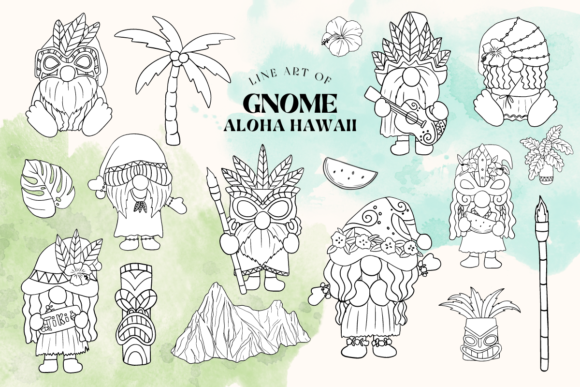 Download Hawaiian Gnome Line Art Illustrations - Premium Bundle