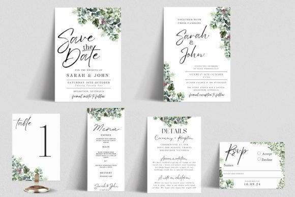 Download Eucalyptus Wedding Invitation Bundle - - Wedding Collection