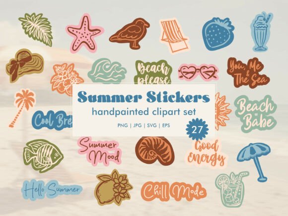 Download Summer Stickers Handpainted Set SVG PNG - Paint Collection