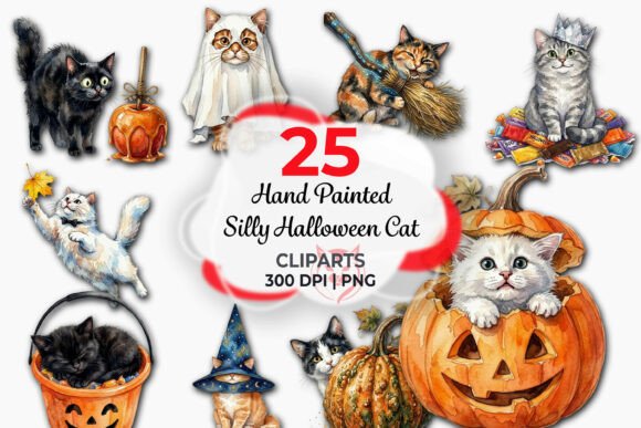 Download Hand Painted Silly Halloween Cat Clipart - Paint Collection